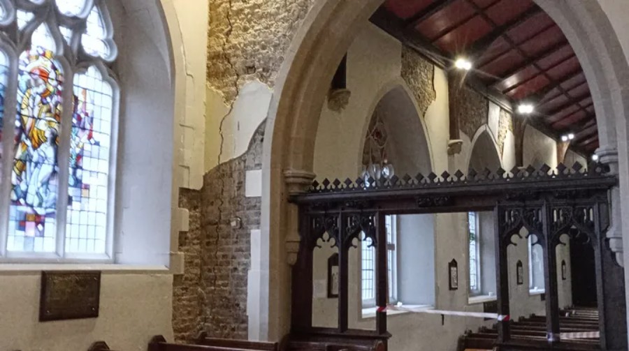 Church interior in need of repairs